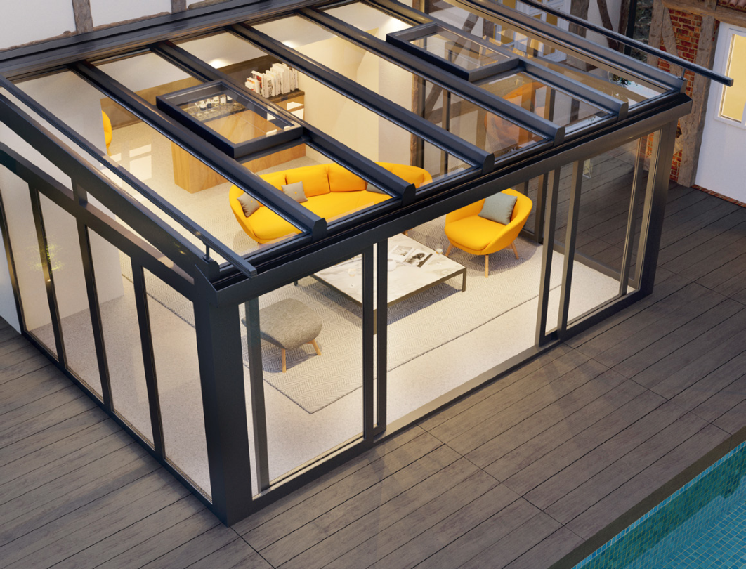 Klassischer Warmwintergarten mit einem zeitlosen Pultdach, das durch seine klare Formensprache und flexible Neigung besticht.